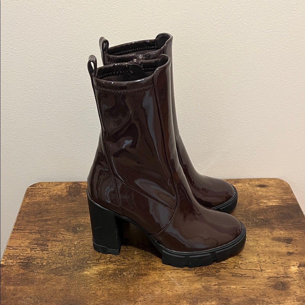 Aldo Glossy Brown Heeled Boots